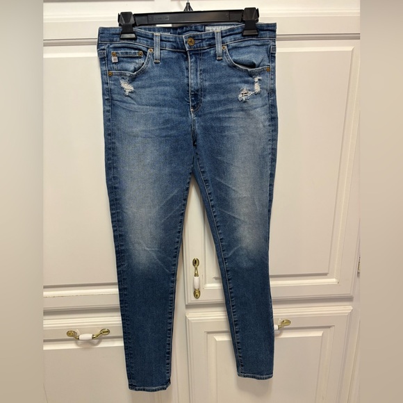 AG Middi Ankle Mid Rise Distressed Denim Blue Jean Leggings Pants Women Size 29 - Picture 1 of 8